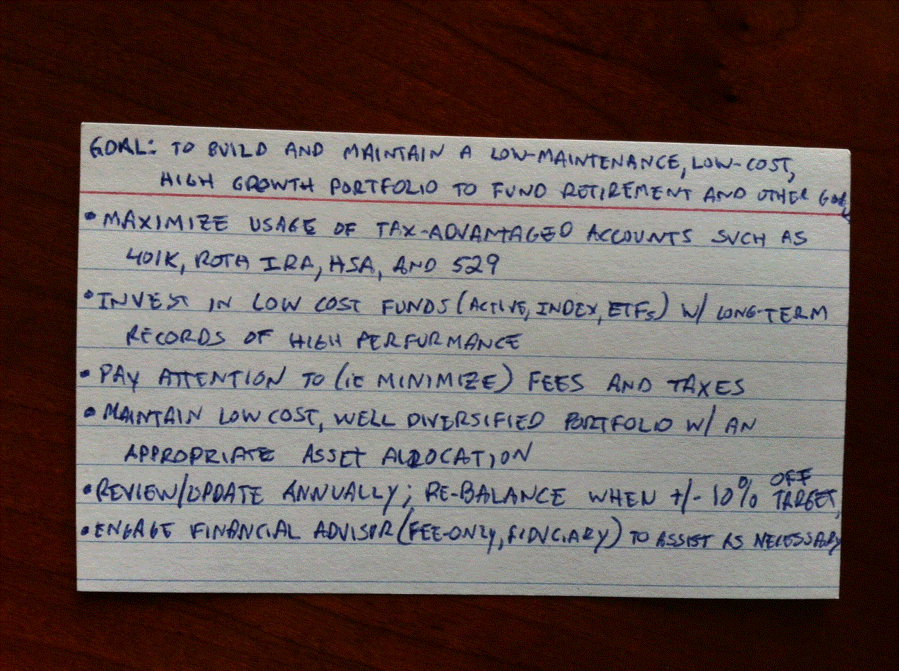 Investment Strategy - Index Card