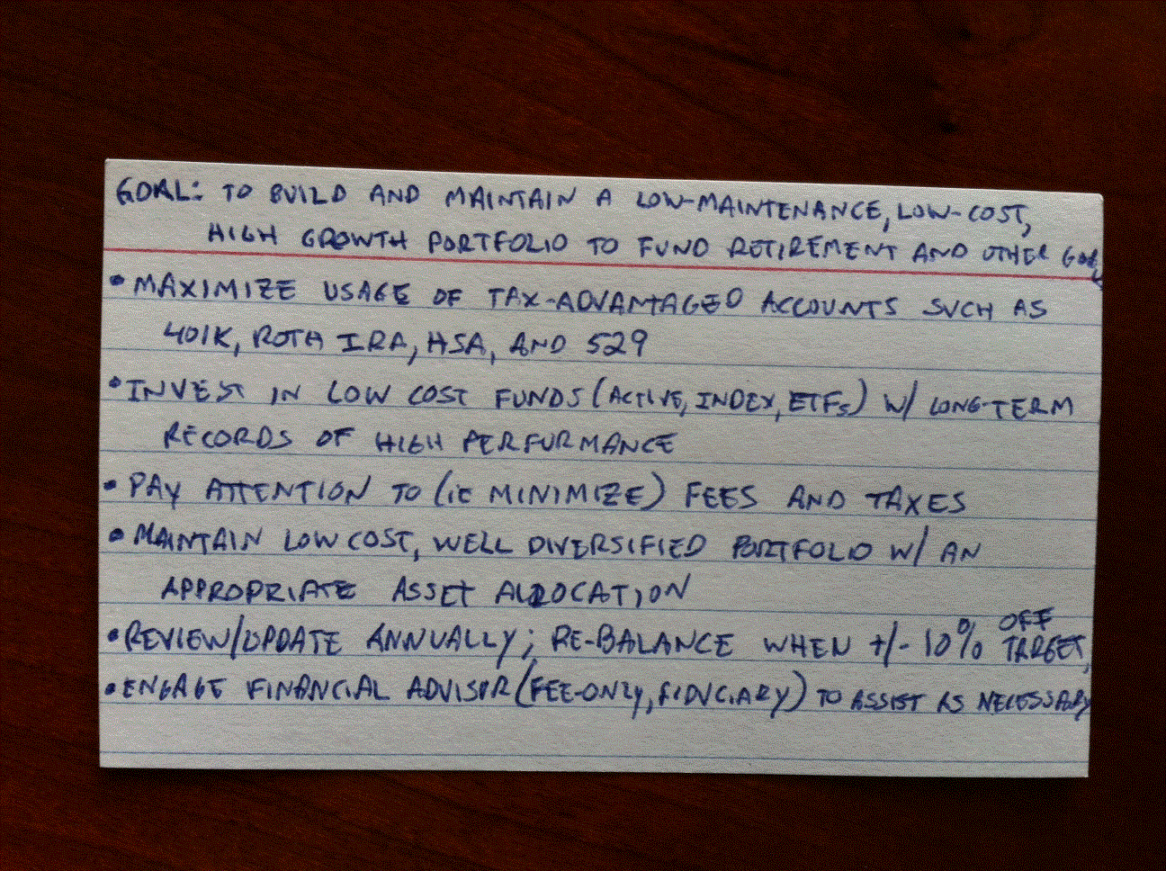 Investment Strategy - Index Card Investment Strategy - Index Card